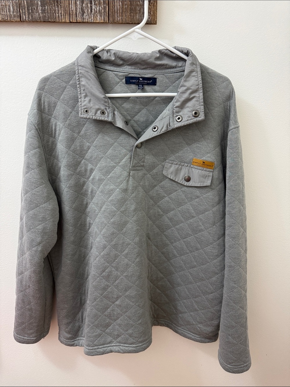 Simply Southern Quilted Pullover in Light Gray with Snap Collar